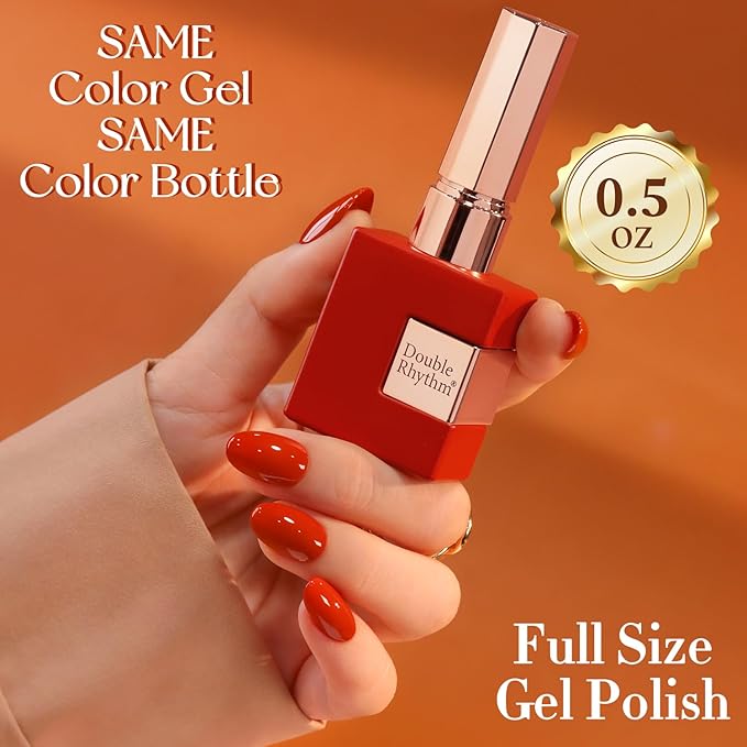 Double Rhythm 0.5 Oz Gel Nail Polish Neutral Natural Same Color Same Bottle Translucent Light Milky Pastel 15ML Manicure French Design Art DIY at Home (Red Orange-A1501)