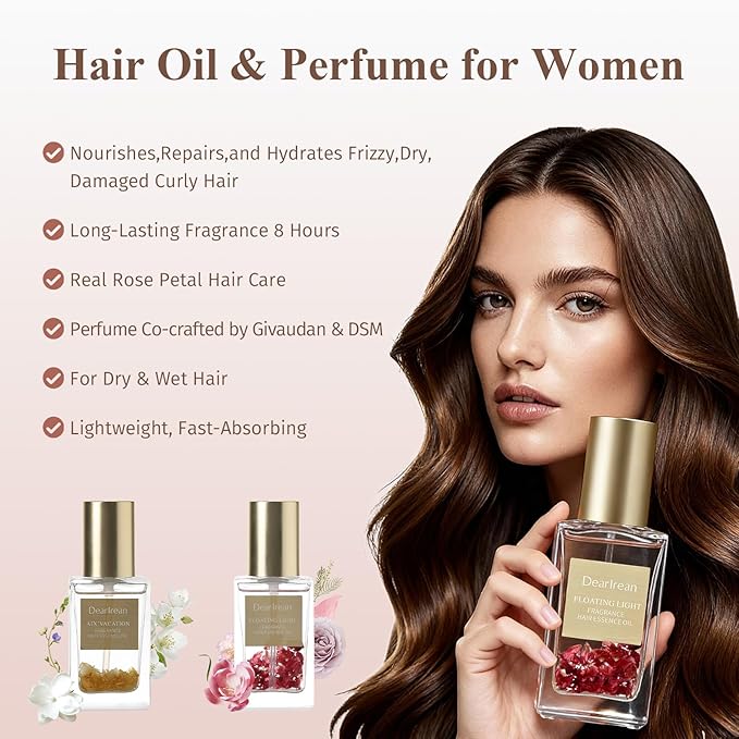 Dear Irean Hair Perfume for Women, Hair Oil with Moroccan Argan & Jojoba, Nourishes, Repairs, and Hydrates Frizzy, Dry, Damaged Curly Hair and Split Ends, Long Lasting Fragrance Up to 8 Hours, 1.35 Oz