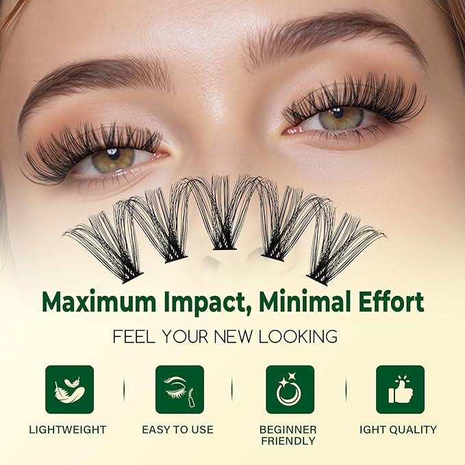 KEYYOU DIY Lash Extension Kit 300pcs Soft Lash Clusters 60D D Curl Easy to Apply with Lash Bond and Seal Lash Applicator Lash Remover Eyelash Extension Kit at Home(RMkit-60D-D-9-18mix)