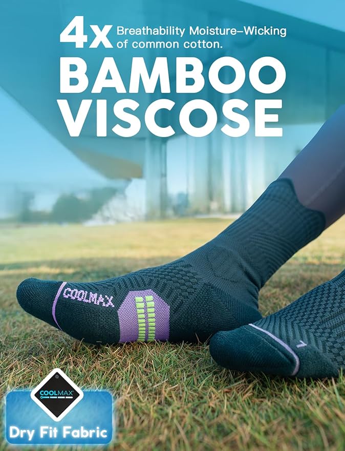 Juclise Womens Coolmax Bamboo Viscose Compression Running Crew Socks, Moisture-Wicking Anti-Blister Hiking&Gym Athletic