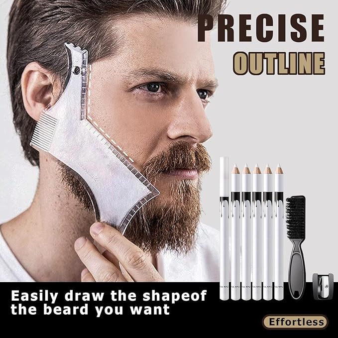 Noerrors White Barber Pencil for Lineup Magic Hairline Beard Guide Shaping Pencils Barber Chalk for Design Hairline Razor Trace Barber Pencils Set with Sharpener Ruler Brush for Men