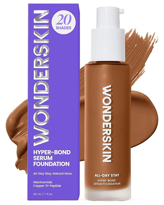 Wonderskin Hyper Bond All-Day Stay Serum Foundation – Waterproof, Transfer-Proof, 24HR Longwear Face Makeup with Niacinamide & Hyaluronic Acid – Lightweight, Natural Finish (Soul)