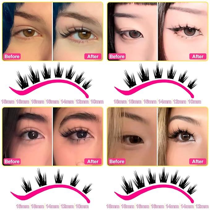 WiWiLINK Wispy Lash Clusters 8-14mm Spike Eyelash Clusters D Curl DIY Lash Extension with Spikes 0.03mm -Thin Band Natural Individual Cluster Eyelashes, California Sunset Short