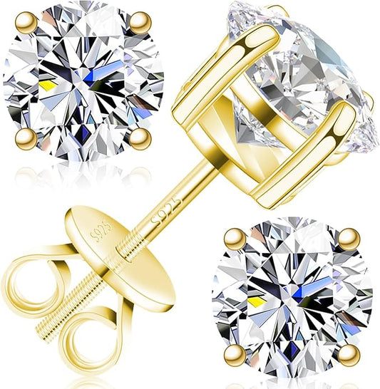 Velelia Moissanite Earrings for Men Women, 0.2ct-3.0ct Men 925 Sterling Silver Earrings, Round Cut Diamond Stud Earrings for Women