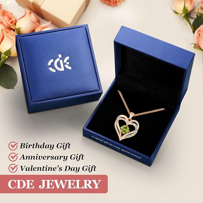 CDE Forever Love Heart Necklaces for Women, Wedding Anniversary, Birthday Mothers Day Christmas Day Gifts for Mom, Mother, Wife, friend, S925 Silver Jewelry with Birthstone Pendant