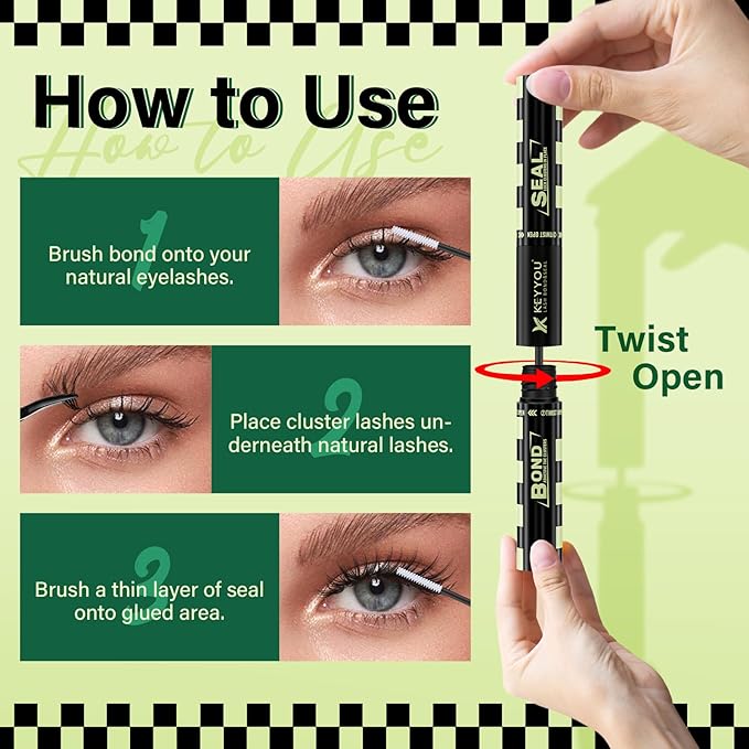 KEYYOU Lash Bond and Seal 10ML White Bond and Seal Strong Gentle Comfortable Lash Cluster Glue Masusra for Long Lasting WaterProof Lash Extension Glue Clear-5ml+5ml
