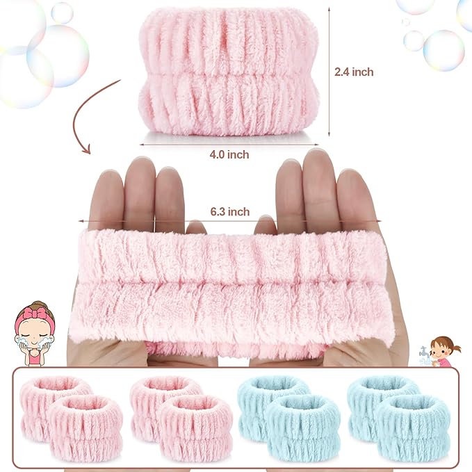 Darfukei Wrist Bands for Washing Face, 4pcs Spa Face Washing Wristbands, Microfiber Arm Wrist Towels, Absorbent Wash Wristbands for Woman Men, Prevent Water from Spilling Down Your Arms