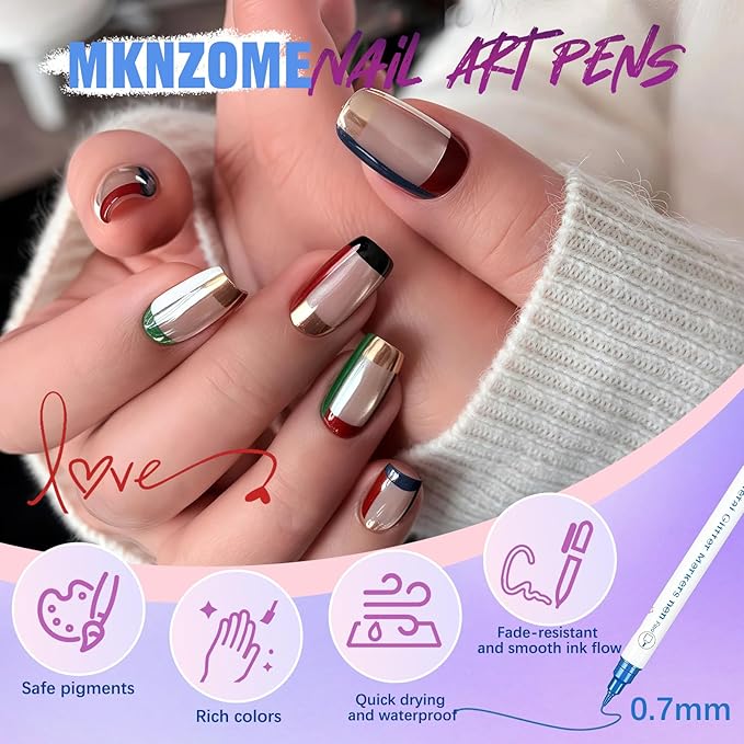 MKNZOME 10 Color Nail Art Pens, Double-ended Nail Polish Pens Drawing Painting Point Liner Acrylic Painted Pen Kit, DIY Nails Art Design Manicure Tools Christmas Gifts 2026 Upgrade (2 Set)