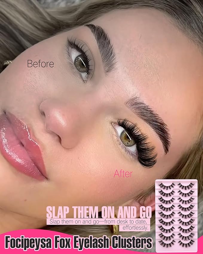 False Eyelashes that Look Like Extensions 16mm Lashes Strips with Clear Band Faux Mink Eyelashes Natural Look Fake Lashes Russian Strip Lashes for Clean Girl Makeup Strip 7 Pairs by Focipeysa