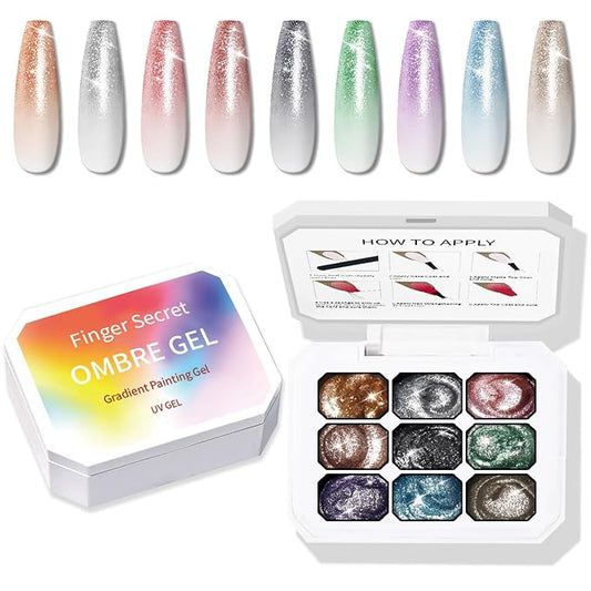Karroy Sponge Pat Paint Nail Gel, 9 Colors Ombre Nails Gradient Gel Nail Blush Blooming Aura Nails Drawing Stripper Floral Painting Nail Art, No Wipe, UV/LED Curing (9 Colors K)