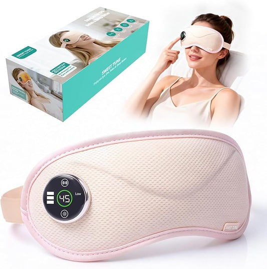 Heated Eye Mask with Massager, 3D Contoured Light-Blocking Sleep Mask for Dry Eyes, LED Display & 3-Level Heat/Vibration Modes,Gift for Men & Women, Ideal for Home, Office & Travel Use (Pink)