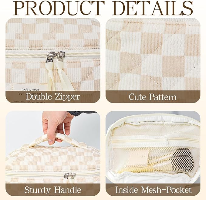 3Pcs Travel Makeup Bag Organizer, Toiletry Bag for Women, Cosmetic Bags for Women Travel Set, Cute Makeup Bags, Quilted Cosmetic Bag, Women's Quilted Toiletry Bag Storage