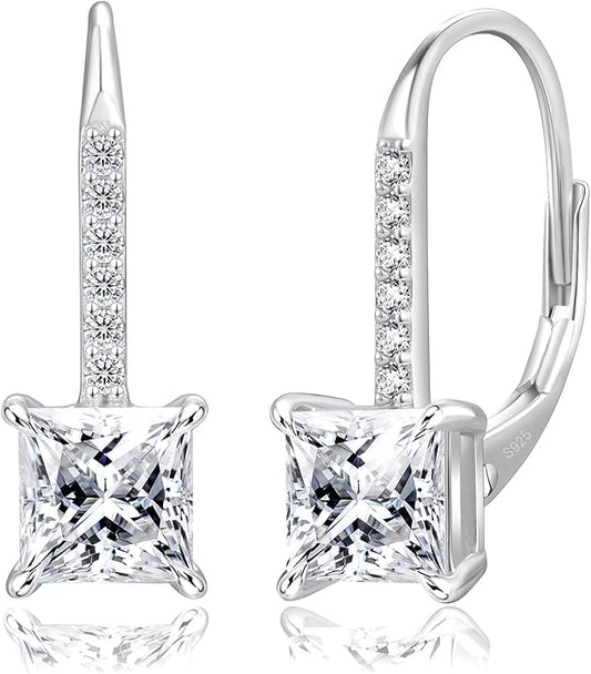 KRKC Moissanite Earrings, 1.0ct-2.0ct D Color Lab Created Diamond Earring, 14k White Gold Plated Sterling Silver Dangle Earrings S925 Leverback Drop Earring for Women Hypoallergenic Jewelry for Gifts