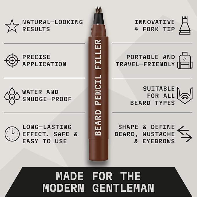 Striking Viking Beard Pencil Filler Pen - Pack of 2, Dark Brown, Travel Size - Beard Filler for Men - Micro-Fork Tip Mustache Pen - Sharp Hairline Edges with Hairline Pencil