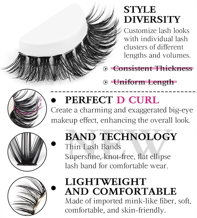 DIY Lash Extension Kit Natural Look Wispy Lash Clusters D Curl 40D+50D 10-16MM Eyelash Extension Kit Individual Lashes Lash Cluster Kit For Beginners (No Glue)