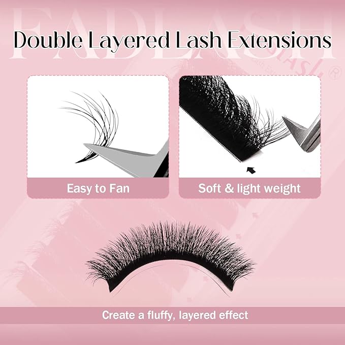FADLASH Easy Fan Lash Extension 3D Effect Fluffy Rapid Volume Double Layers Easy Fan 2D~10D Eyelash Extensions Automatic Blooming Easy Fan Lashes D Curl (0.05D 13-18mm Mixed)