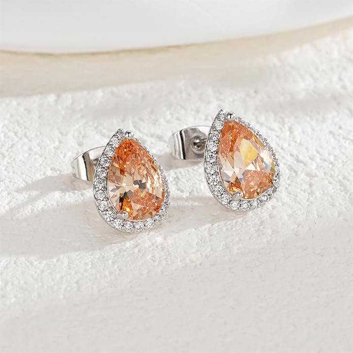 YOMELA Cubic Zirconia Earrings Studs, Halo CZ Birthstone Simulated Diamond Stud Earrings for Women