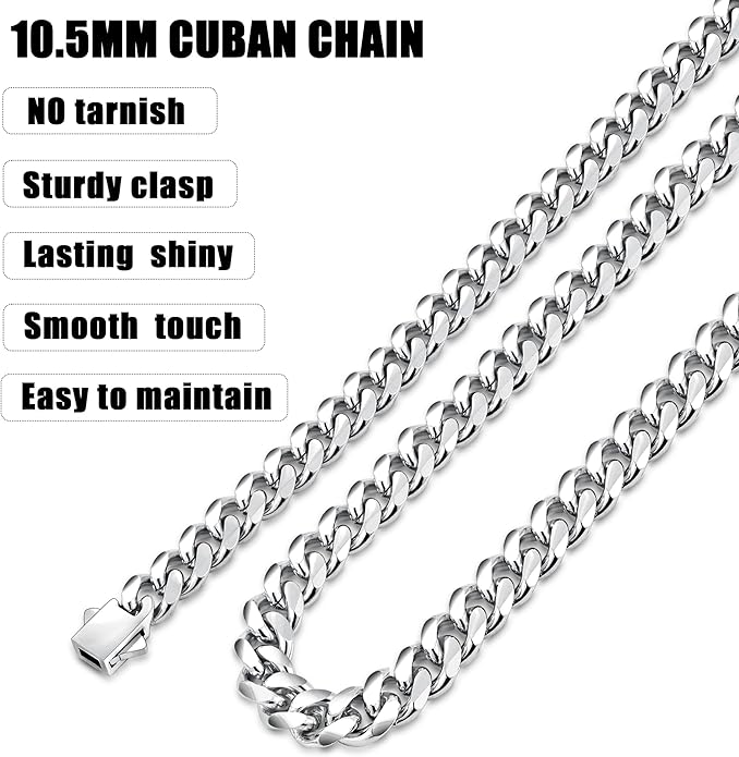 Fiusem 3.5mm Cuban Link Chains for Men, Silver Tone/Black/14K Gold Plated Stainless Steel Necklace Chain, Mens Necklace 16, 18, 20, 22, 24, 26, 28 Inch