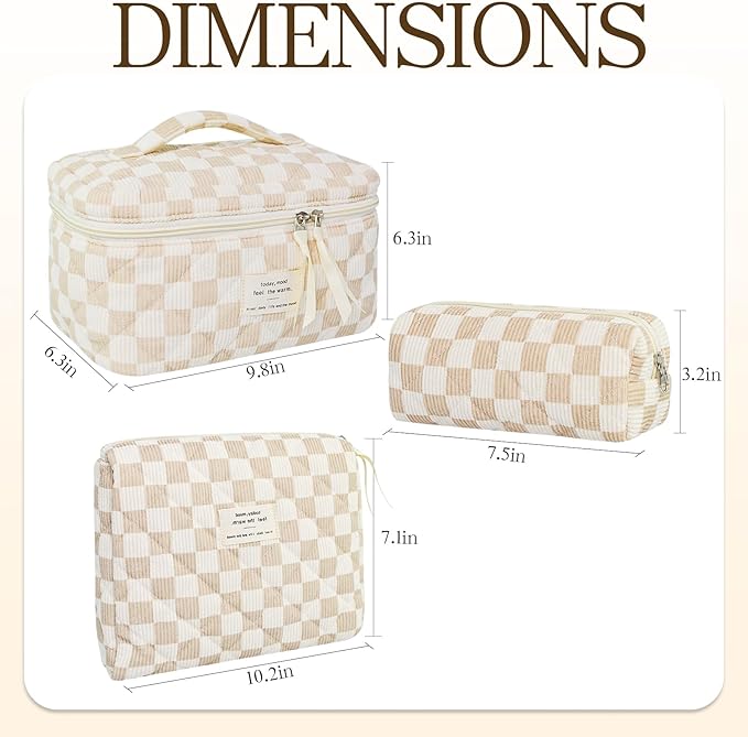 3Pcs Travel Makeup Bag Organizer, Toiletry Bag for Women, Cosmetic Bags for Women Travel Set, Cute Makeup Bags, Quilted Cosmetic Bag, Women's Quilted Toiletry Bag Storage