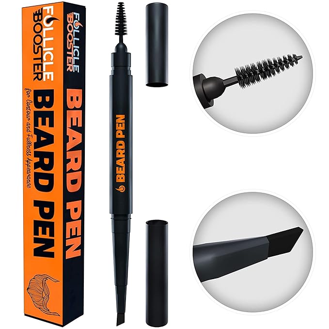 Beard Pen Filler for Men - Barber Styling Grooming Pencil - Waterproof, Sweat Proof, Long Lasting Solution with Natural Finish - Cover Beard and Scalp Patches in Seconds - Deep Dark Brown 1 Pack