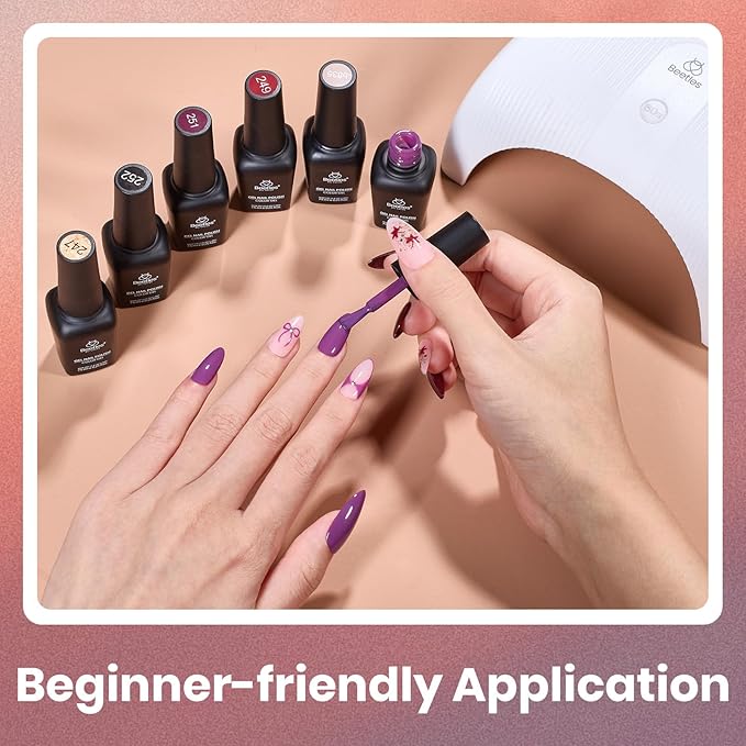 Beetles Gel Nail Polish Set – 6PCS Winter Burgundy Purple Glitter Nude Plum Gold Gel Nail Polish Kit Soak Off UV LED Terra Dusk Colors DIY Home Salon Valentines Gift for Women