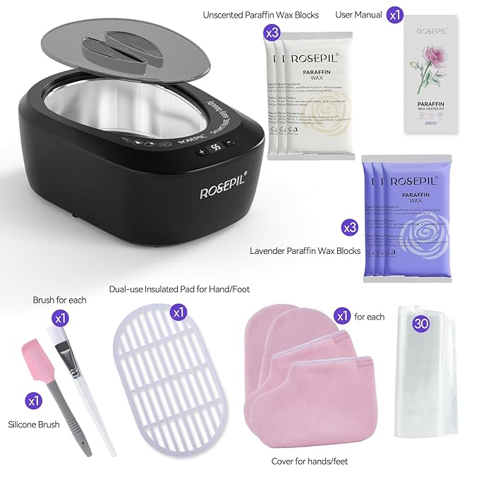 Rosepil Intelligent Paraffin Wax Machine for Hands and Feet, Pro Wax Warmer, Full-Automatic, 6 Pcs Wax Included, Spa-Grade Bath for Home and Salon