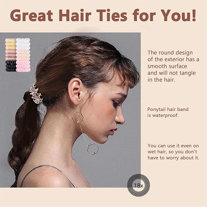 18pcs Spiral Hair Ties for Women – Hair Ties No Damage, Ponytail Holders for Thick and Thin Hair – Creaseless and Dent-Free Coil, Ideal Gifts for Women.