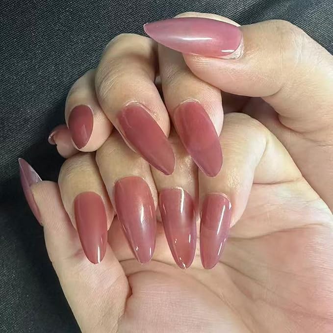 JONKASIPA Press On Nlmond Nails Unique Jam-Purple Fake Nails, French Tip Nails Designed for Women, Nail Art Sets for Everyday Wear 24 Pcs