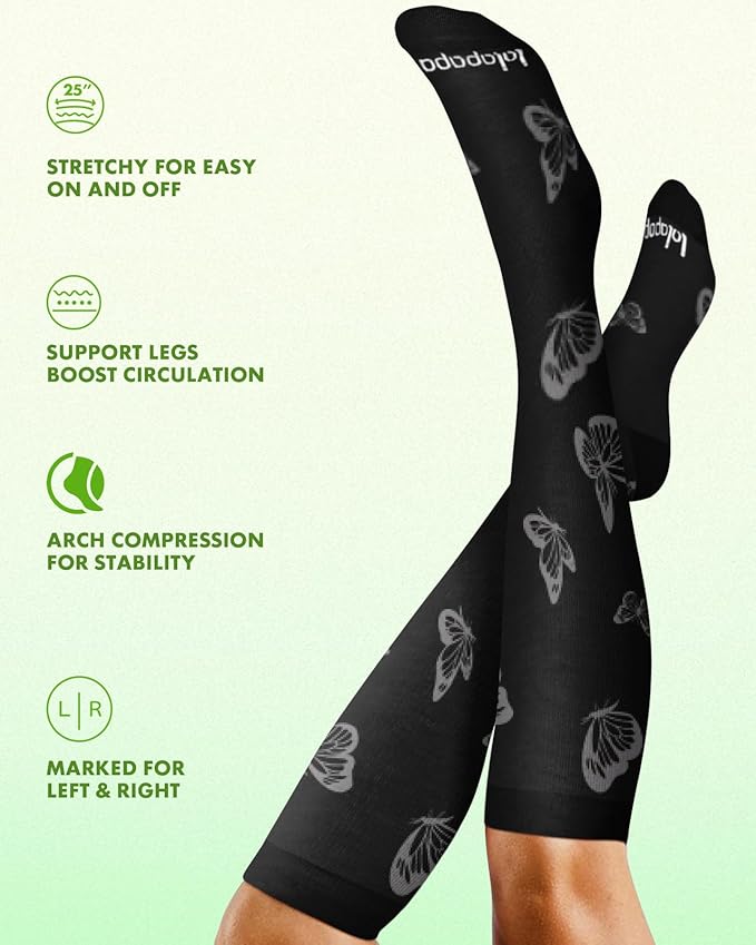 Lalapapa Bamboo Viscose Compression Socks for Women Men 2 Pairs 15-20mmHg Knee High Compression Socks Travel Nurse