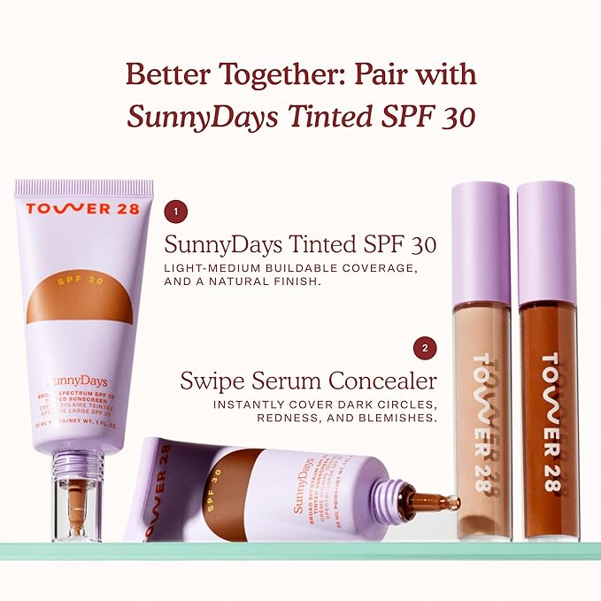 Tower 28 Beauty Swipe Serum Concealer - Hydrating Buildable Medium-Coverage Concealer with Skincare Benefits for Sensitive Skin - Shade 2.0 BU, Fair with Neutral Undertones, 0.22 Fl Oz