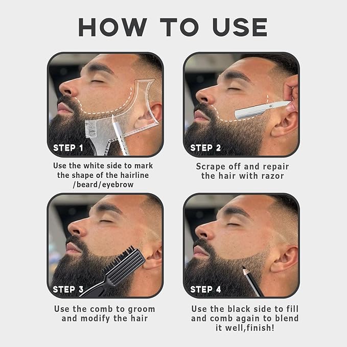Noerrors Barber Pencil for Lineup Magic Hairline Enhancement Beard Guide Shaping Pencils for Design Razor Trace Black White Barber Chalk Pencils Set with Sharpener Ruler Brush for Men