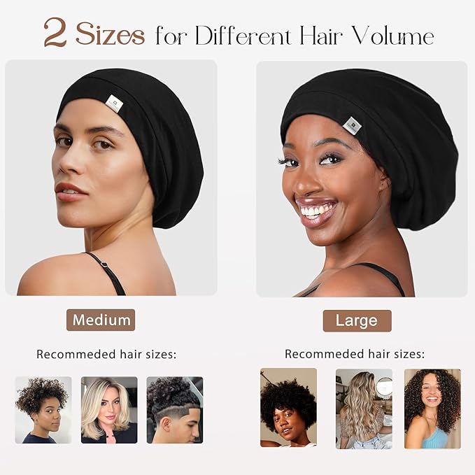 YANIBEST Silk Satin Bonnet Hair Wrap for Sleeping, Adjustable Slouchy Beanie for Women, Silk Lined for Curly Hair and Braids, Dark Grey