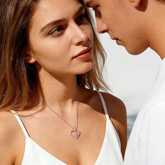1.2CT Rose Heart Necklace Option of Moissanite or Lab-Grown Sapphire Ruby Emerald&More Necklace for Women Birthstone Girlfriend Necklace S925 Sterling Silver 18K White/Rose Gold Plated D Color VVS1 Gift for Wife Mother Daughter for Birthday Anniversary...