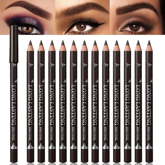 Eyebrow Pencils for Women, 12Pcs Hard-Core Wooden Eye Brow Eye Liner Pen for Beginner Makeup, Waterproof & Sweat-Proof (12Pcs-Dark Brown-Eyebrow Pencils)