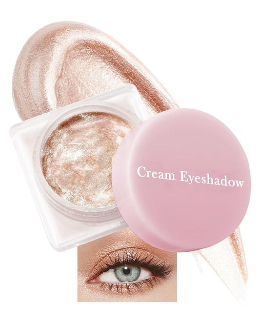 Glitter Cream Eyeshadow Palette, Beige Nude Shimmer Long-Lasting Eye Shadow Pot, Single Holographic Iridescent Eyeshadow Palette Eye Brightener, Smooth Texture Blendable Highlighter Women Makeup -05