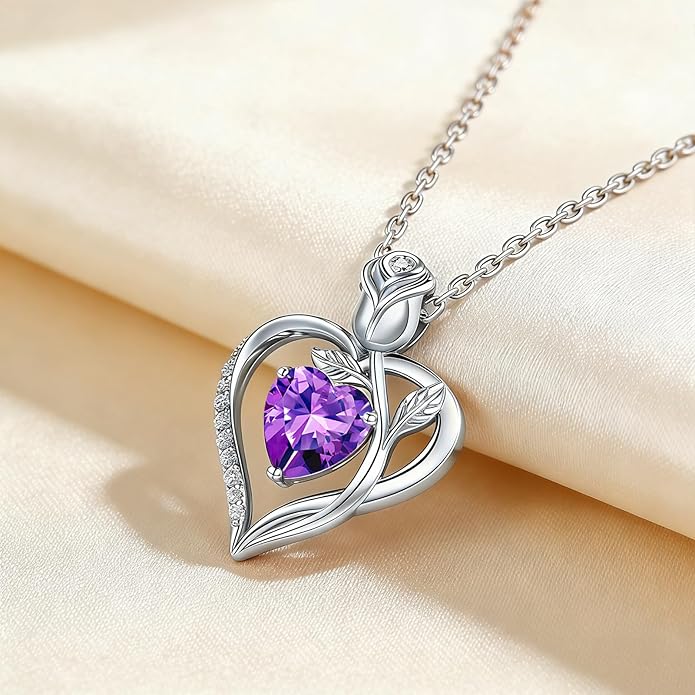 1.2CT Rose Heart Necklace Option of Moissanite or Lab-Grown Sapphire Ruby Emerald&More Necklace for Women Birthstone Girlfriend Necklace S925 Sterling Silver 18K White/Rose Gold Plated D Color VVS1 Gift for Wife Mother Daughter for Birthday Anniversary...