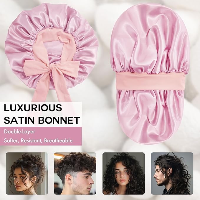 Silk Bonnet for Sleeping Women, Adjustable Soft Satin Lined Bonnet with Tie Band, Double Layer Sleep Night Cap