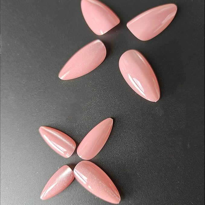 SHELWIN French Press On Nails Ready-To-Wear DIY Manicure Stick On Cat Eye Nails kit for Women 24 Pcs Short Medium Coffin Almond Shaped False Nails Gifts（Peach Pink）