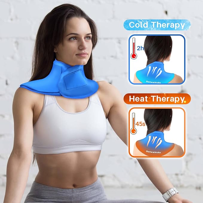 SEIWEHIDO Neck Ice Pack Wrap Cooling Cervical Brace- Upgraded Reusable Hot & Cold Compress Gel Pack for Stiff Neck Shoulder Pain Relief, Swelling, Sprains, Cervical Surgery Recovery & Office Pressure