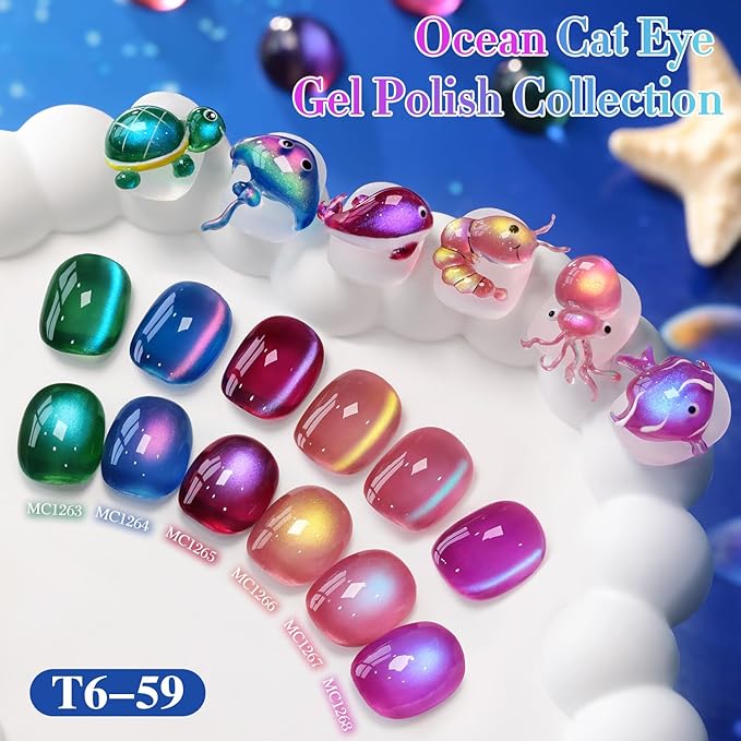 Double Rhythm Jelly Glass Cat Eye Gel Polish with Magnet 15ML Holographic Glitter Shimmer Translucent Sheer Color Magnetic Nail Polish Salon DIY at Home (Navy Blue-MC1264)