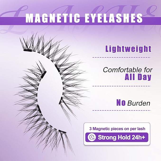 2-Pairs Magnetic Eyelashes Kit with Applicator: Wendy Natural Reusable False Lash Soft Waterproof False Lash No Glue Needed, K8-604-X1