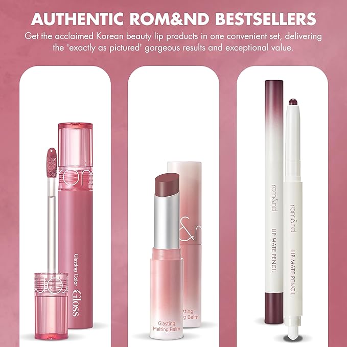 rom&nd Volume Hack Trio Glazed Plum Lip Set | Plumping, Hydrating K-Beauty Lip Kit for High-Shine, Irresistible Pouts