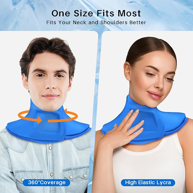 SEIWEHIDO Neck Ice Pack Wrap Cooling Cervical Brace- Upgraded Reusable Hot & Cold Compress Gel Pack for Stiff Neck Shoulder Pain Relief, Swelling, Sprains, Cervical Surgery Recovery & Office Pressure