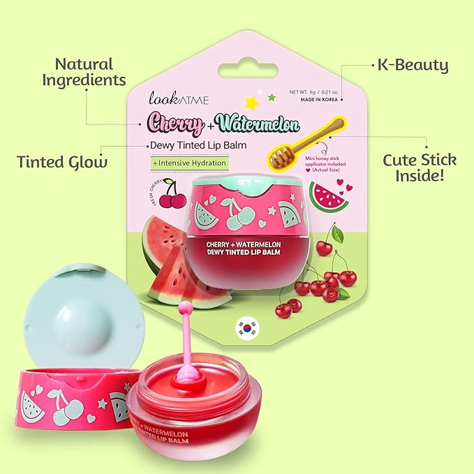 Look At Me Cherry Watermelon Dewy Tinted Lip Balm, Natural Ingredients, Korean Skin Care, Long-Lasting Moisture, Gifts For Women (0.2 fl.oz.)