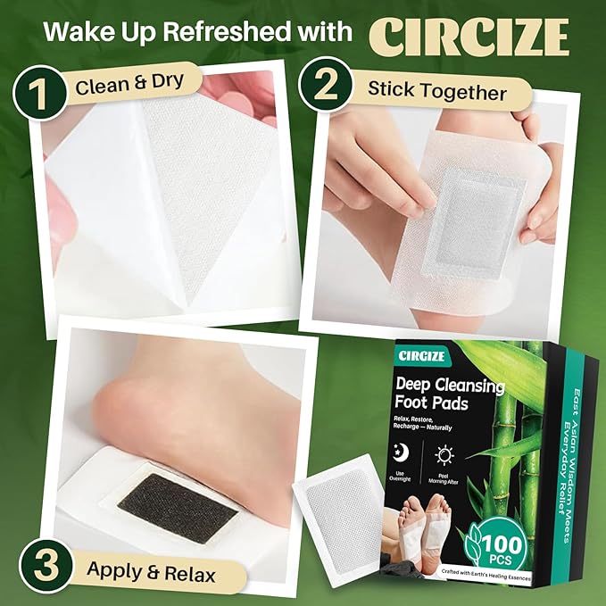 CIRGIZE 100-Count Deep Cleansing Foot Pads, Bamboo Vinegar & Ginger Foot Pads for Sleep Support, Stress & Fatigue Relief | Natural Foot Spa for Daily Wellness | Self-Care Gift for Family & Loved Ones