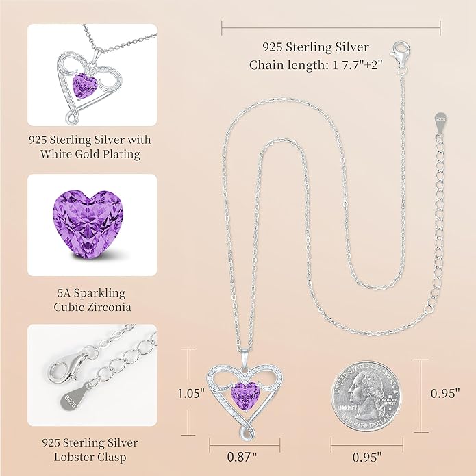 Yuelove Infinity Necklace for Women, 925 Sterling Silver Heart Necklace with 5A Zircon, White Gold Plated Adjustable Chain, Gift for Valentine's Day, Birthday, Anniversary for Wife, Girlfriend, Mom