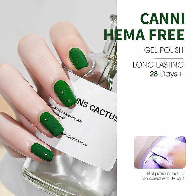 CANNI Dark Green Gel Nail Polish, 1Pcs Emerald Green Gel Polish Color High Gloss Soak Off U V Nail Manicure Salon DIY