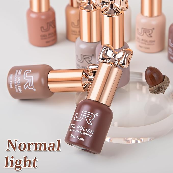 JR Gel Nail Polish 10pcs 0.4oz Nude Brown Gel Polish Color Long Lasting Soak off Gel Polish Nail Art Manicure Salon DIY Nail Gifts for Women B Set