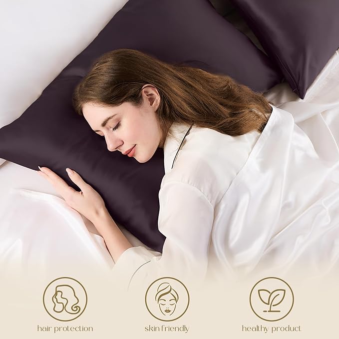 ZIMASILK 100% Pure Mulberry Silk Pillowcase for Hair and Skin Health,Soft and Smooth,Both Sides Premium Grade 6A Silk,600 Thread Count,with Hidden Zipper,1pc(Standard 20''x26'',Eggplant Purple)
