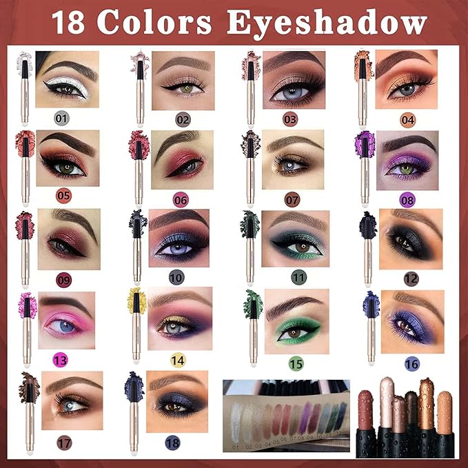 Rose Red Eyeshadow Stick 2 in 1 Eye Makeup Cream Glitter Shimmer Smooth Matte Palette Single Primer Eyeshadow Pencil, Hypoallergenic Waterproof Long Lasting Eye Shadow Stick